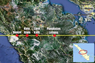 Location of some Equator Monuments in Sumatra Island
